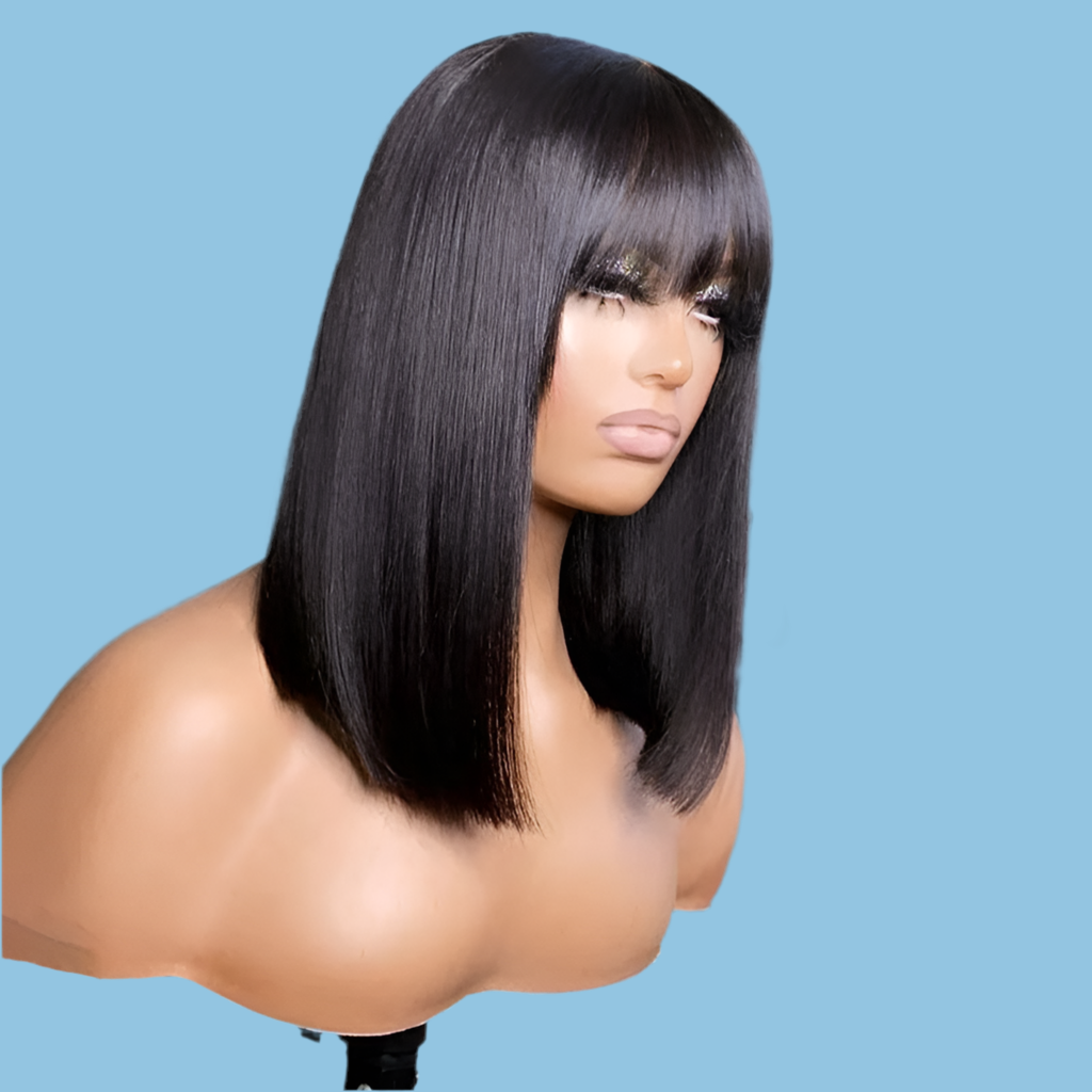Thick Density Glueless Peruvian Bob Wigs Lace Front Pixie Human Hair Fringes Swiss Transparent Lace Frontal Wigs for Black Women