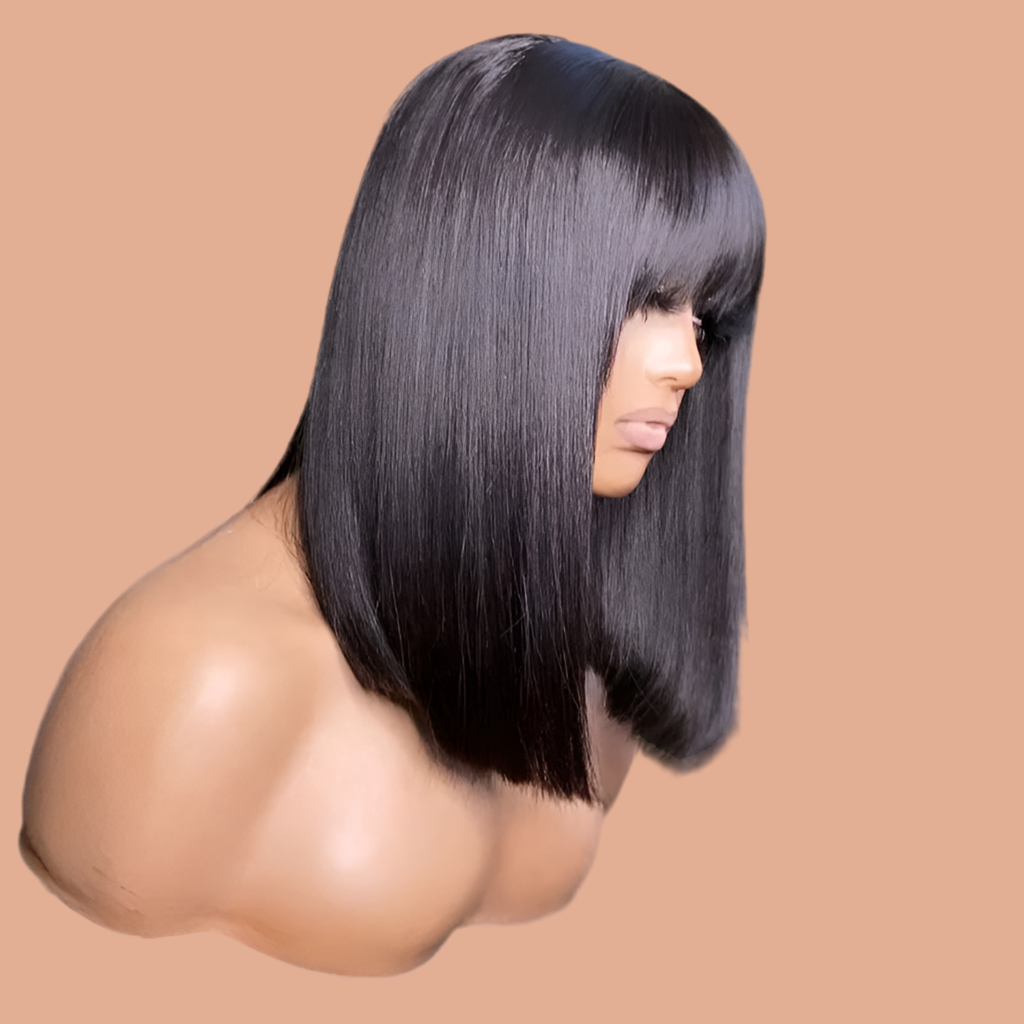 Thick Density Glueless Peruvian Bob Wigs Lace Front Pixie Human Hair Fringes Swiss Transparent Lace Frontal Wigs for Black Women